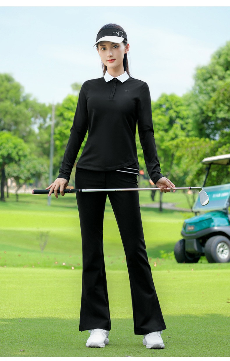 Áo polo nữ golf PGM dài tay cổ bẻ viền tương phản co giãn mềm mại — Áo đen [nút cài ve áo/viền có gân tương phản/co giãn và mềm mại] YF838 chi tiết 16