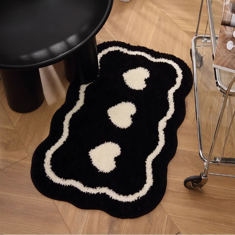 Alfombra de piso de baño anti-deslizante de seda negra y blanca, alfombra de piso de piso de baño doméstica de cachemira espesa