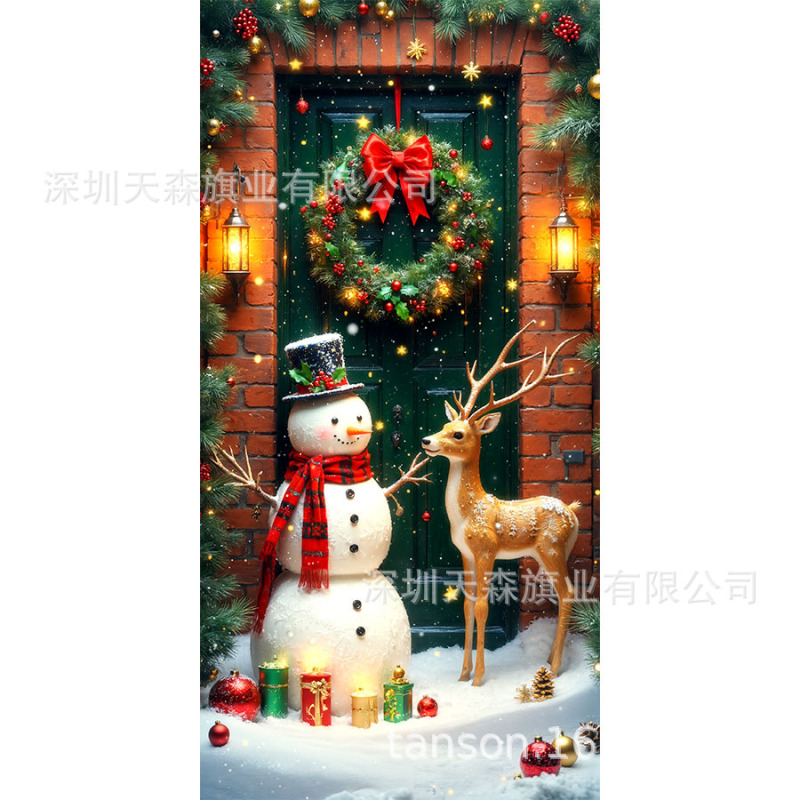 跨境新款热卖圣诞节门帘圣诞老人门盖节日装饰旗帜户外拍照背景布|undefined