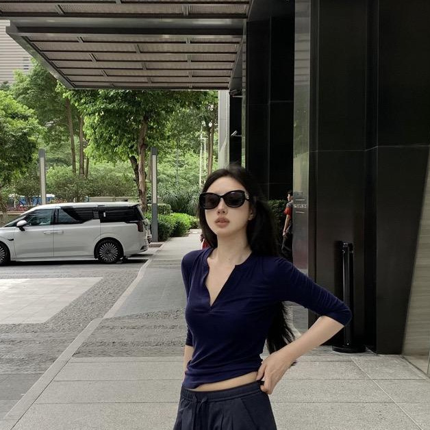 休闲运动套装女夏装2025新款设计感V领纯色上衣系带松紧腰阔腿裤|undefined