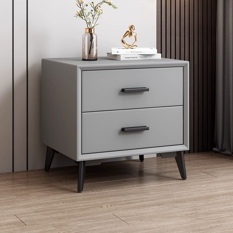 床头柜轻奢简约网红皮质软包款家用卧室整装实木抽屉储物柜子代发