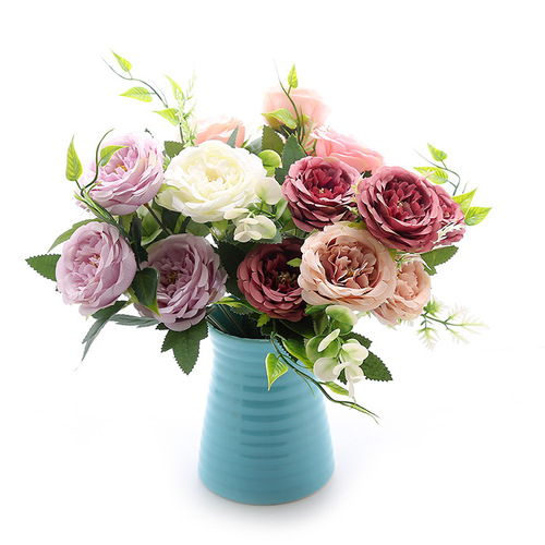 Simulated 7-head camellia home shopping mall landscaping small bouquet flower arrangement wedding small clear decorative silk fake flowers