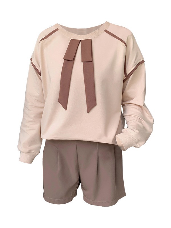 60-175kg Plus Size Preppy Style Two-Piece Women's Clothing 2025 Spring & Fall New Fat Sister Casual Sweatshirt Shorts