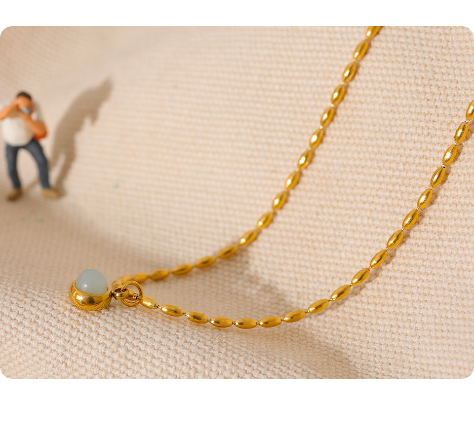 Retro Geometric Titanium Steel Plating Natural Stone Pendant Necklace