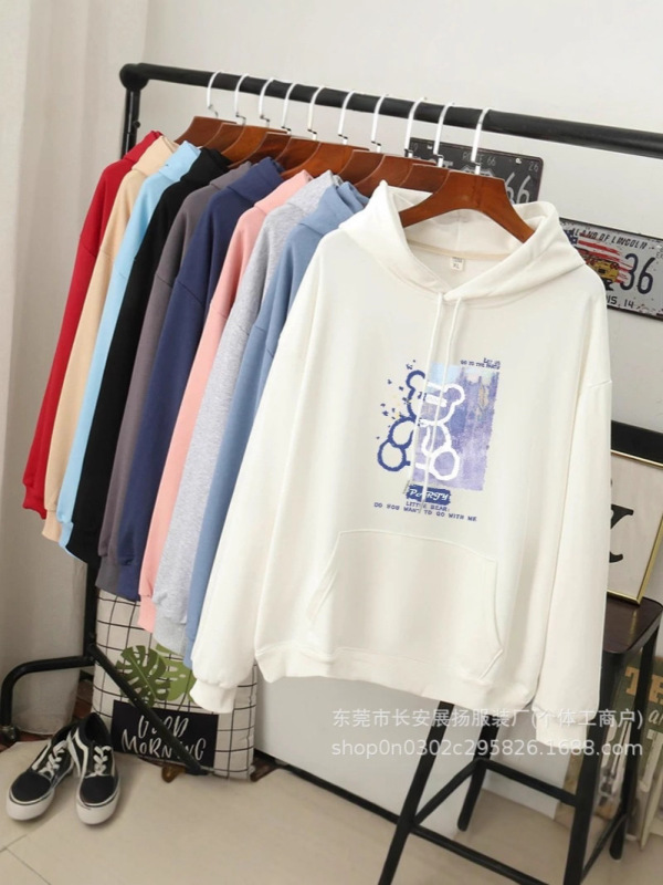 [外贸批发] 秋冬新款字母连帽韩版小众休闲情侣卫衣女加绒外套潮|undefined
