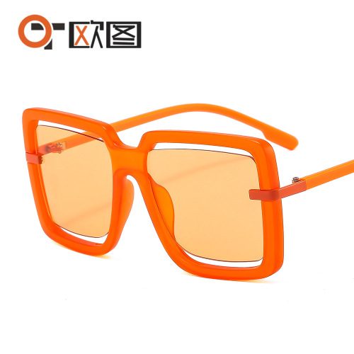 New large frame hollow jelly color marine sunglasses personalized ins men's and women's cross-border UV400 sunglasses 7906