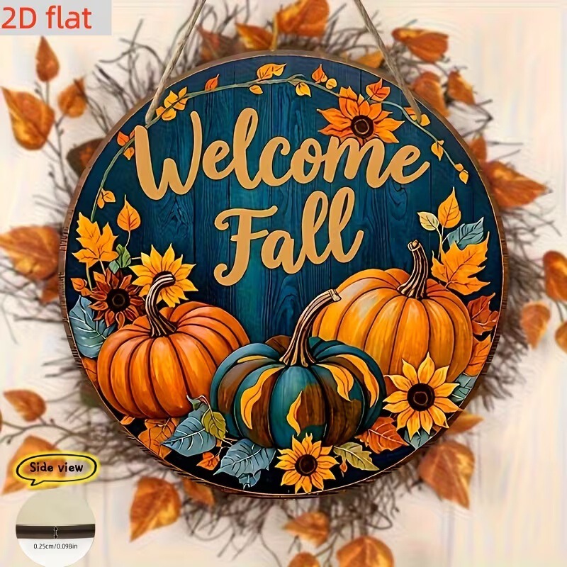 Autumn Pumpkin Sunflower Round Wooden Sign, American Country Style Autumn Entryway Cozy Decorative Wooden Sign Autumn Pumpkin Sunflower Round Wooden Sign, American Country Style Autumn Entryway Cozy Decorative Wooden Sign