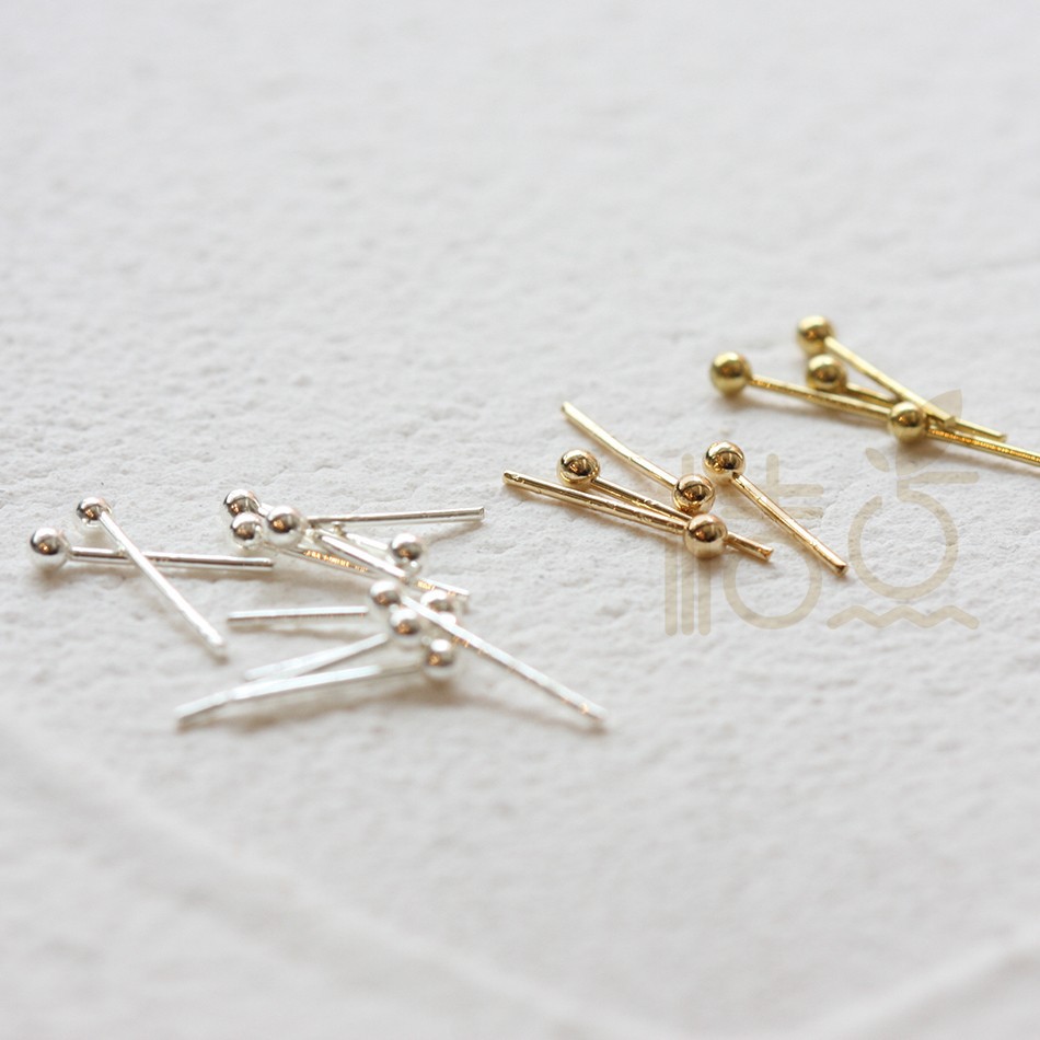 DIY饰品铜配件10*0.6mm圆头针镀厚真金厚真银短球针 (4535C)