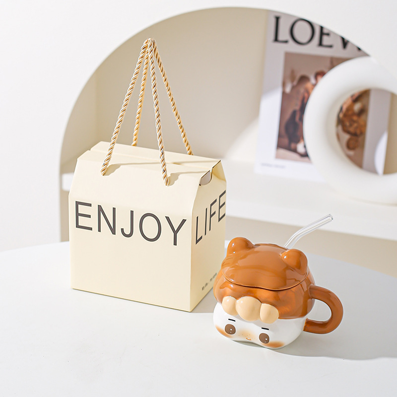 Creativa y encantadora chica taza de paja de cerámica taza para una chica mejor amiga práctica regalo de cumpleaños taza acompañante regalo