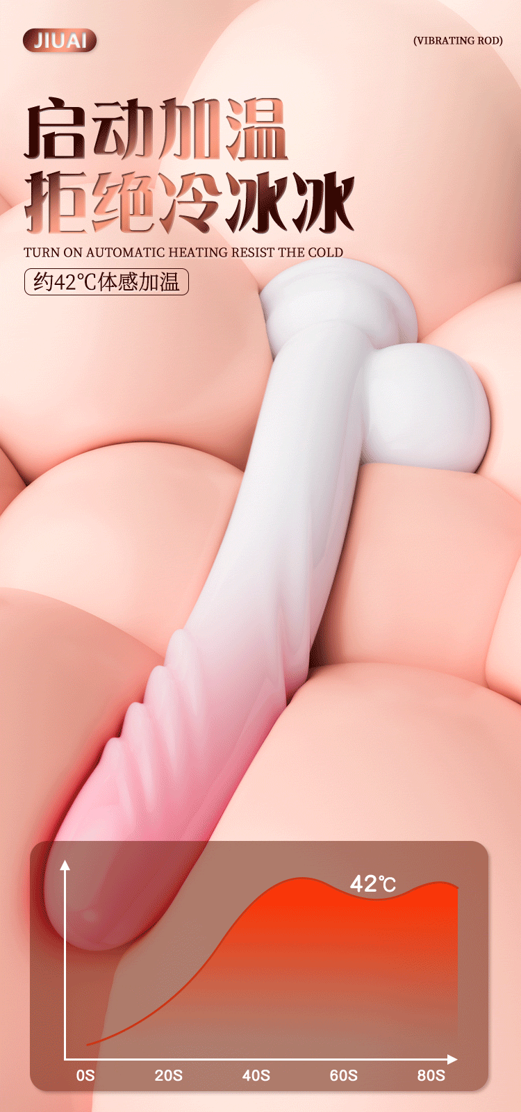 Jiuai Automatic Telescopic Dildo with Heating, Liquid Silicone, Pearl Pink — detail image 4