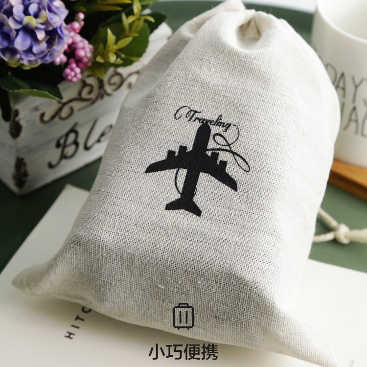 Plegable viaje bolsa de lino aviones impresión bolsa de almacenamiento zapatillas a juego bolsa de tela separada orden no enviado