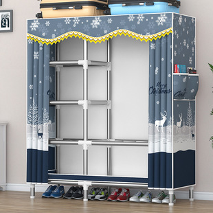 Cloth Wardrobe with All-Steel Frame, Thickened and Thickened, Simple Wardrobe for Home Bedroom and Rental Room, Sturdy and Durable Assembly Structure