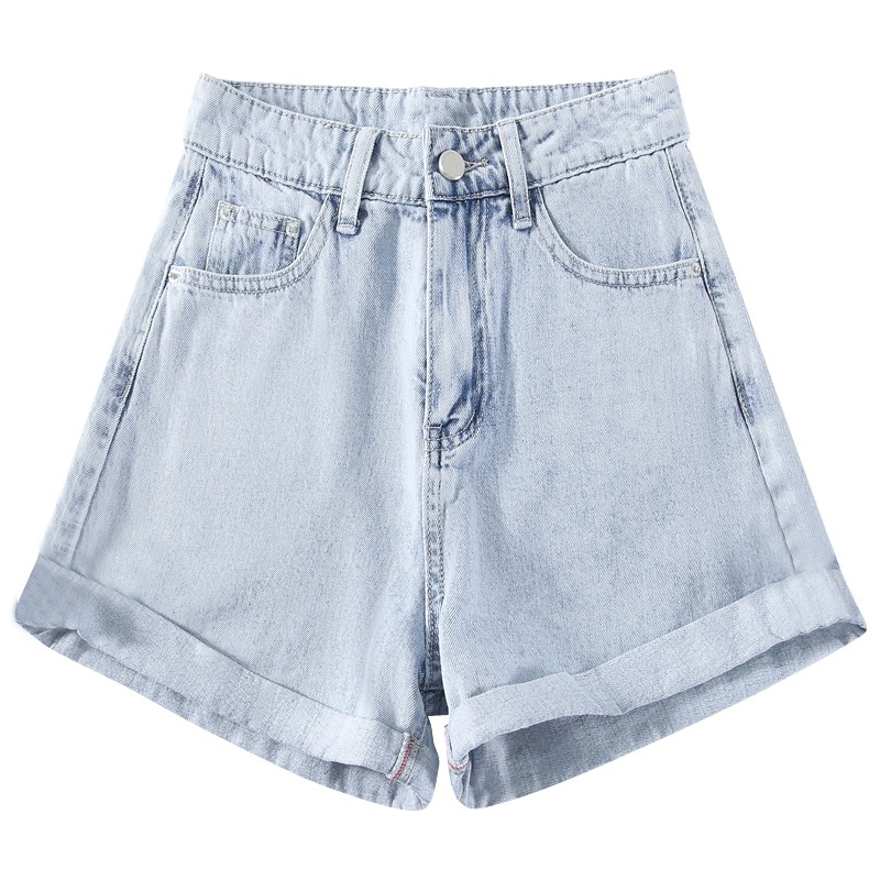 Quần short denim nữ mùa hè viền mới phong cách ins dáng rộng thời trang dáng ôm eo cao một đường ống rộng hot quần