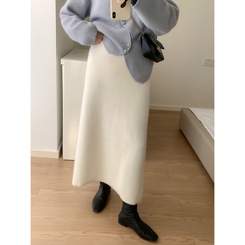 Very good to match with the weight sense of wool plush padded skirt autumn and winter temperament pure color wool knitted overskirt women