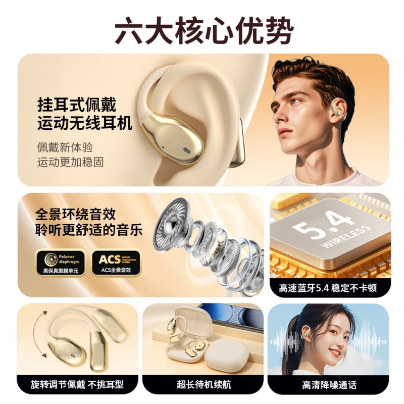新款多国语言AI智能翻译蓝牙耳机挂耳超长续航运动不入耳翻译耳机|undefined