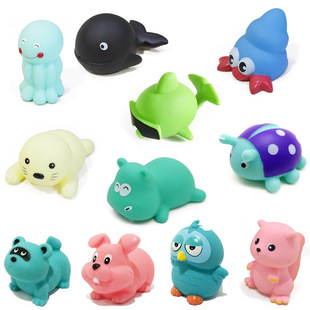 Manufacturer Wholesale Cartoon Enamel Pinch Soft Glue Marine Animal Baby Bathing and Playing in the Water Sound Animal Toy Mixed Batch