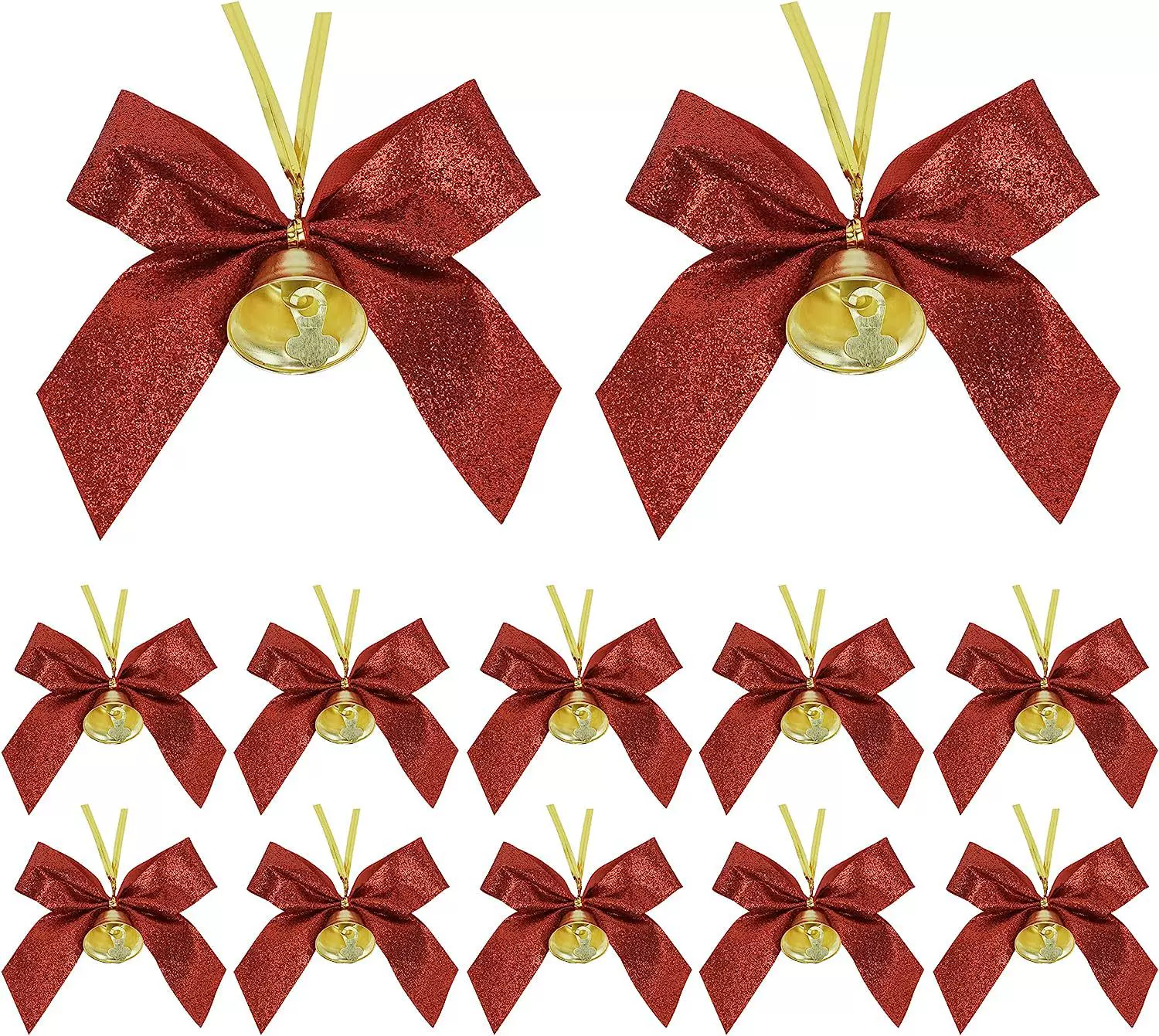 跨境DIY圣诞节缎带蝴蝶结铃铛工艺品包装蝴蝶结红丝带蝴蝶结铃铛