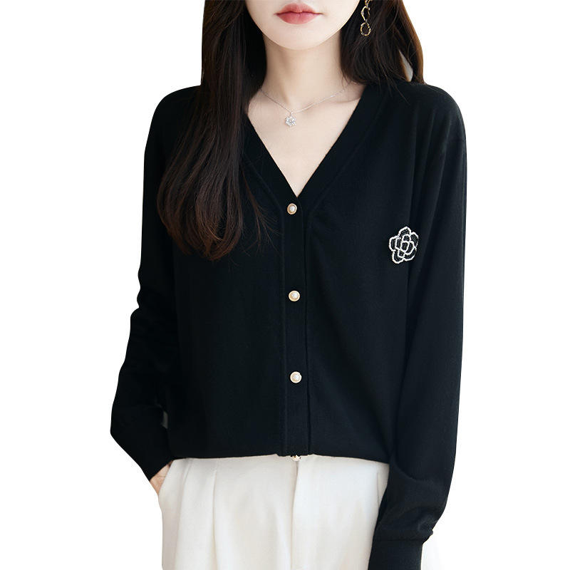 法式高级感绣花钉珠针织开衫女2025新款洋气显瘦打底女装毛衣外套|undefined