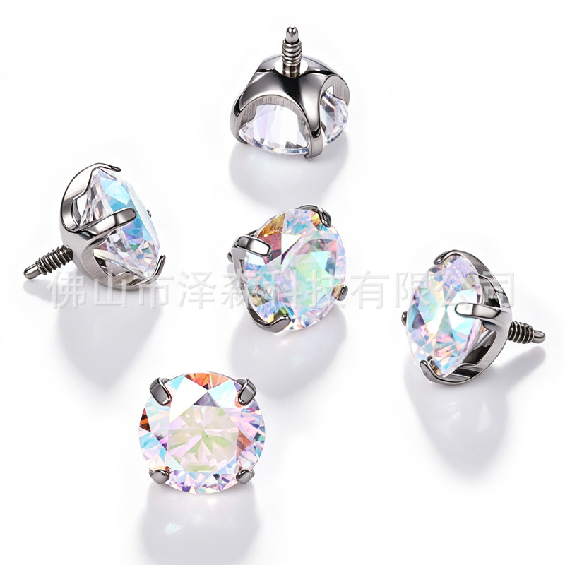 F136 Titanium Alloy Ear Stud with Long Prongs, 5A Claw Zirconia, Bowl Base Claw Setting Ear Bone Stud, Body Piercing Jewelry detail image 9