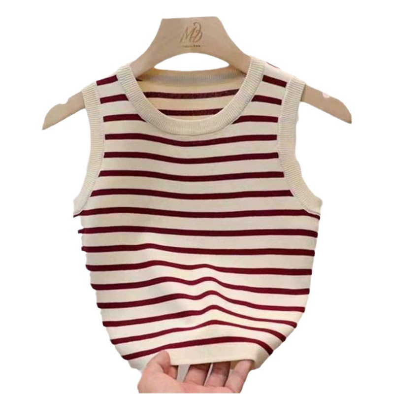 Полосатый камзол женский летом носит футболку без рукавов внутри и снаружи