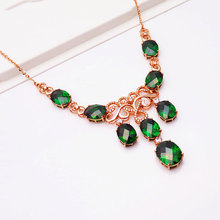 星芙奥俄罗斯585紫金时尚豪华绿石蛋面项链彩金镀玫瑰金复古套链