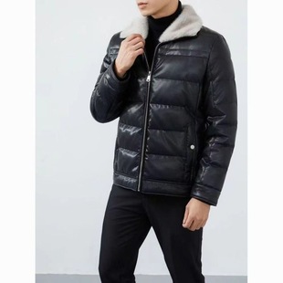 No-Wash Pu Leather down Jacket Men's Winter Short Thickeneded Fur Collar Trendyy Slim Youth Versatile Warm Jacket