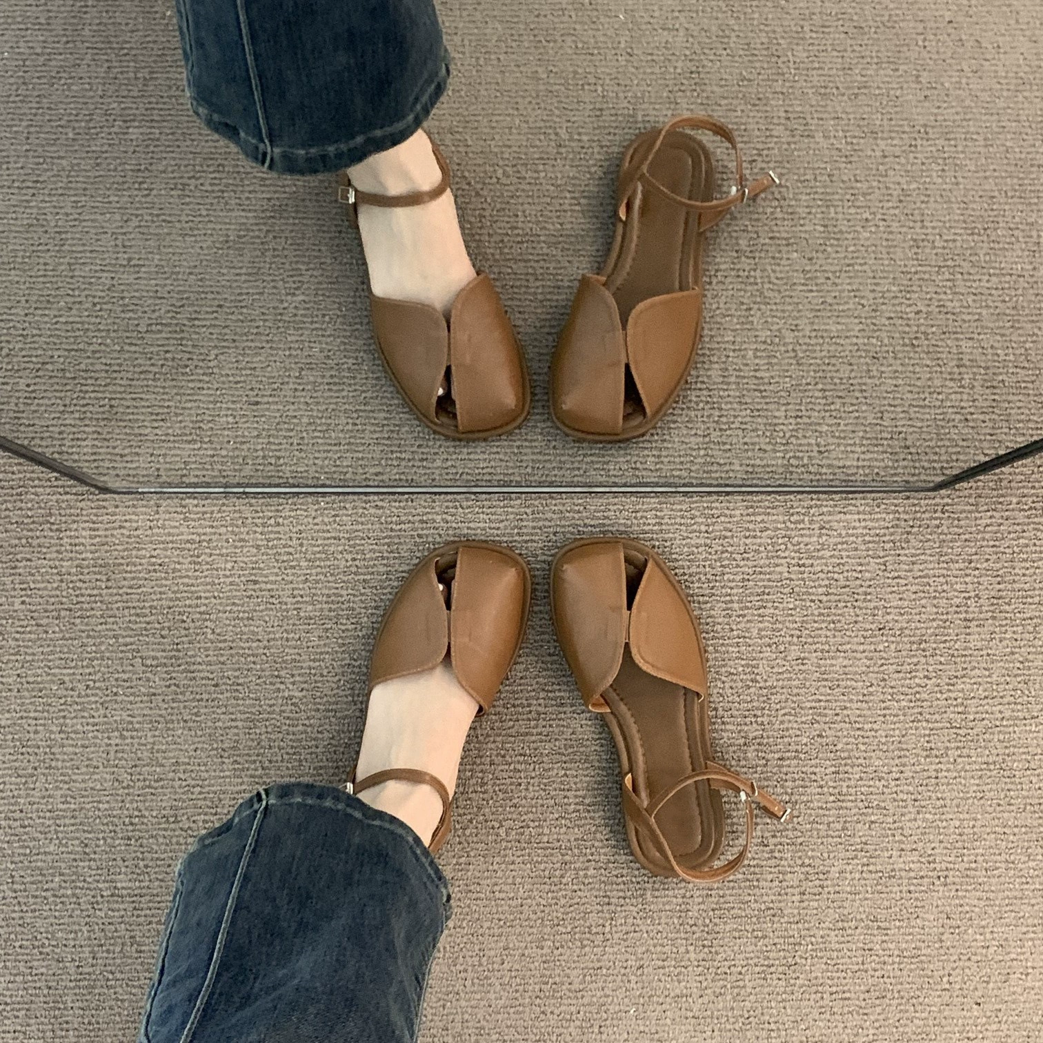 Женские летние босоножки Evening Breeze Brown Baotou, 2025, французский ретро стиль, фея Мэри Джейн, римские сандалии