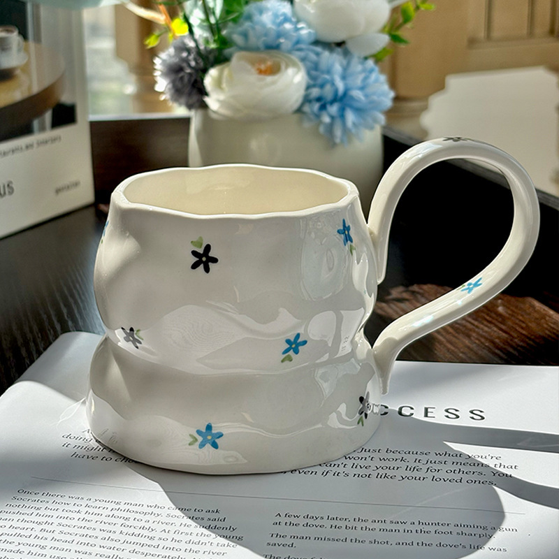 手描きの花柄セラミックカップレトロニッチコーヒーカップとソーサーセットラテアートティーカップ|undefined