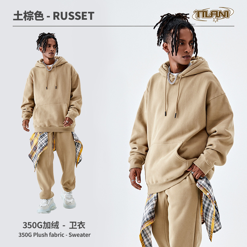 Conjunto deportivo unisex, sudadera con capucha y pantalón, forro polar grueso 350g, moda europea y americana