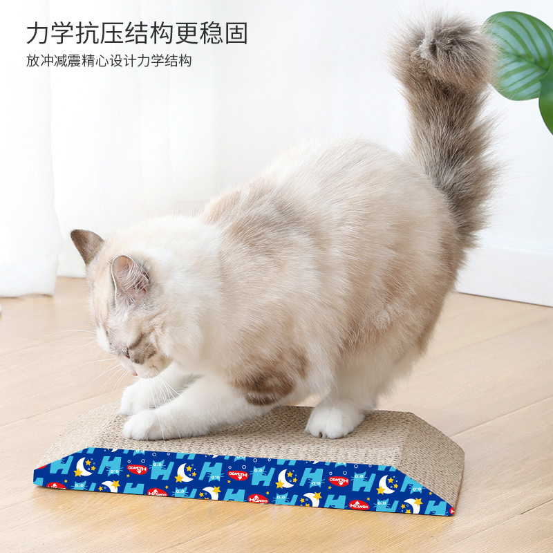 Tablero del rasguño del gato fábrica en la acción al por mayor Hawo alta densidad trapezoidal papel corrugado catnip gato juguete corrugado gato garra tablero