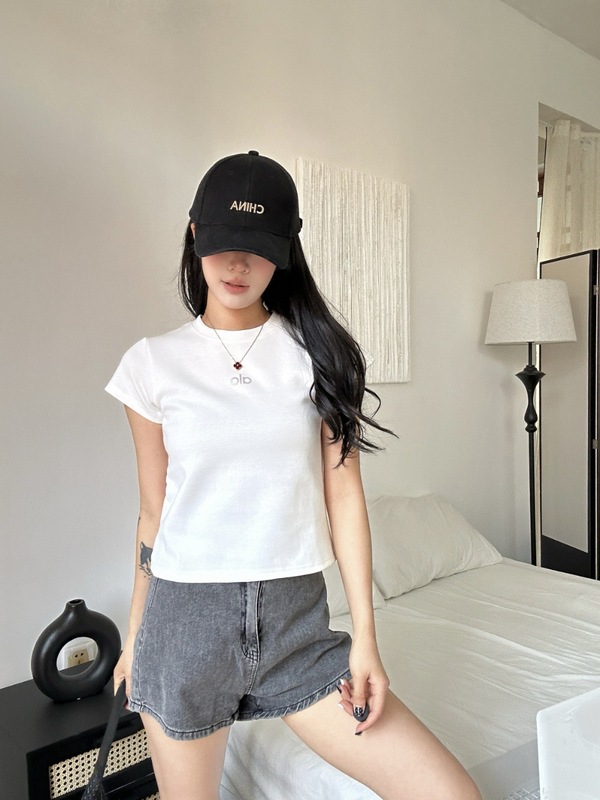Alo 夏レタープリント反射半袖レディース通気性スポーツカジュアル多用途スリムフィットラウンドネックトップ Tシャツ|undefined