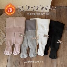 一条过冬宝宝连裤袜厚绒麻花纹儿童连裤袜蝴蝶结女童打底裤保暖冬