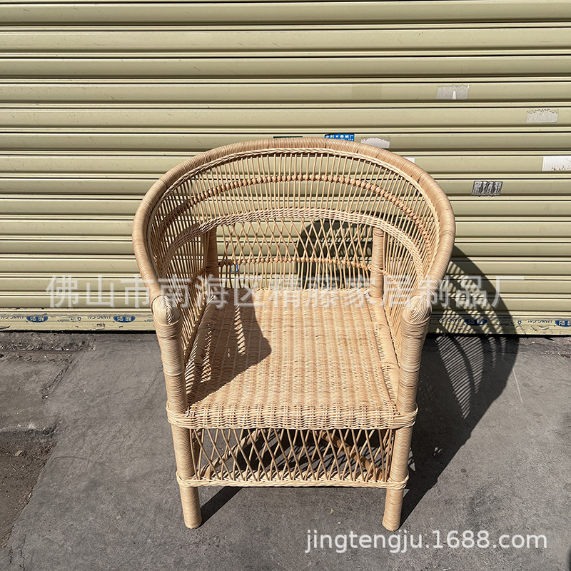 Real Rattan Woven Leisure Chair Coffee Table Two-Piece Set B&B Cafe Armrest Rattan Chair Coffee Table Living Room Leisure Table and Chairs