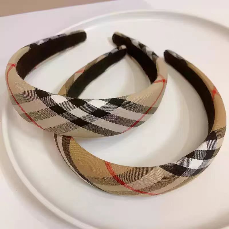 新款格子条纹布艺宽边海绵发箍洗脸束发出游时尚休闲发饰三彩网红|undefined
