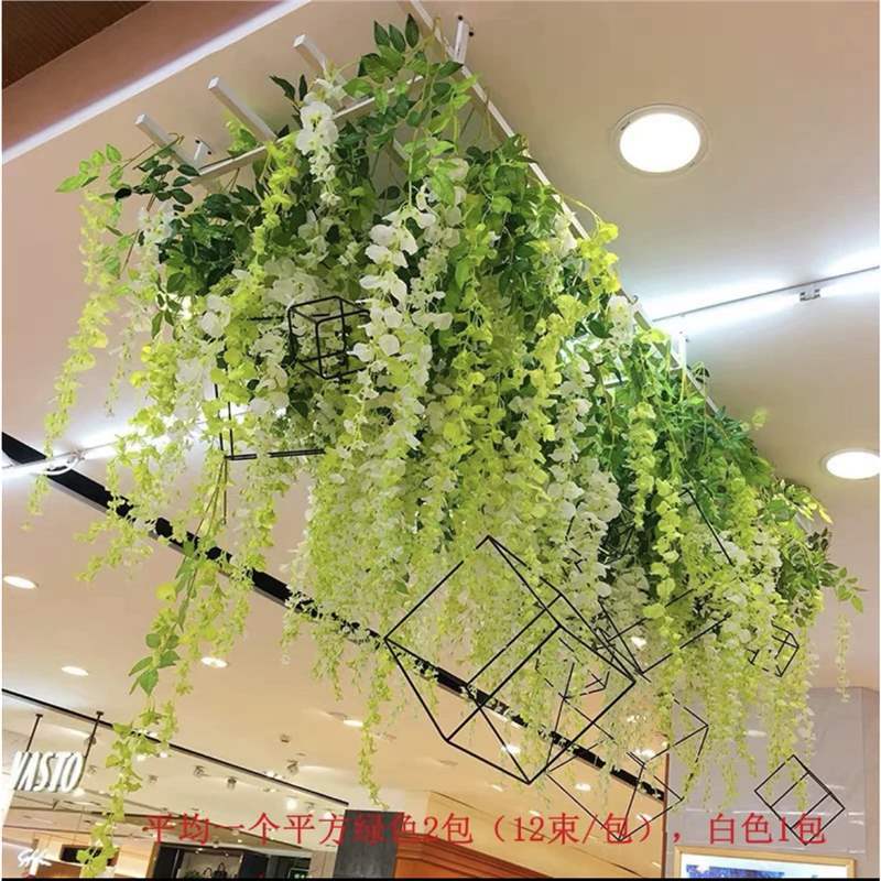 インターネット有名人の壁模擬桜の枝偽桃の花緑の植物天井屋内天井フラワールームトップ籐装飾造園|undefined