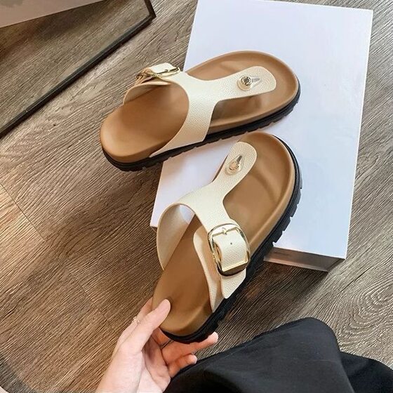 New Thick Bottom Slippers Women's Chaboken Outer Wear Thick Bottom Slip-on Anti-slip Fashion Square Buckle Thick Bottom Slippers Flip-flops Slippers Batch