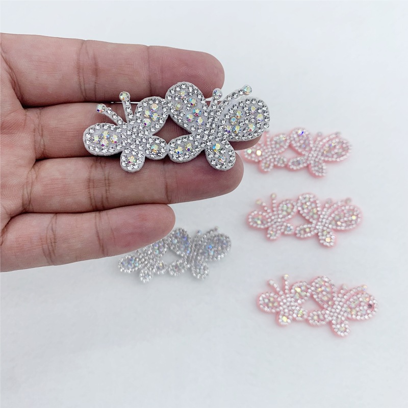 新款烫钻粉色爱心蝴蝶结花朵贴片镶钻贴配饰DIY服装鞋帽发饰配件
