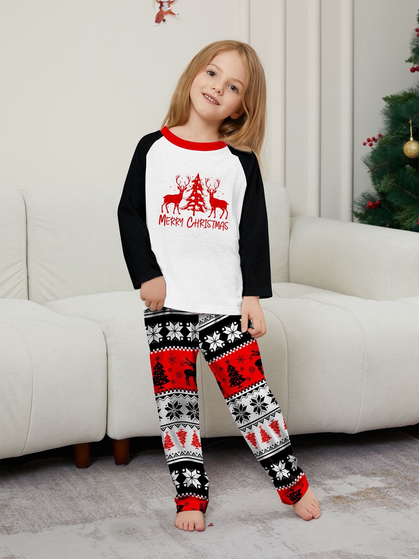 Robe de famille de Noël imprimée, pyjama, robe de maison, lettres de flocon de neige, Père Noël, cerf_voghion.com