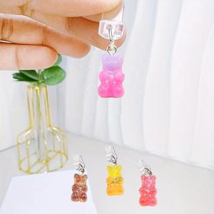 Amazon resin color gradient glitter sequins candy bear mobile phone with pendant dust plug temu personality time