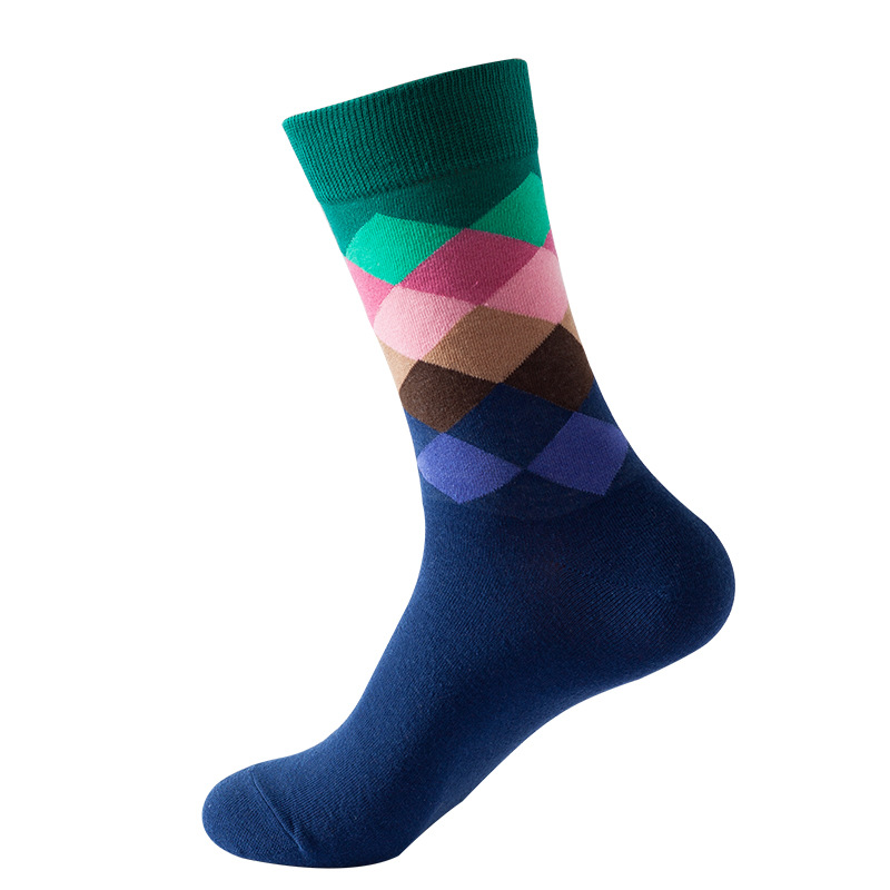Chaussettes mi-mollet style Ins 2025d pour femme, motif losanges, tendance, unisexes, pour homme_voghion.com