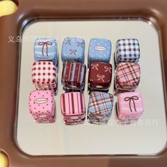 复古粉蓝系格子方块串珠 diy亚克力包挂手机链钥匙扣服饰配件材料