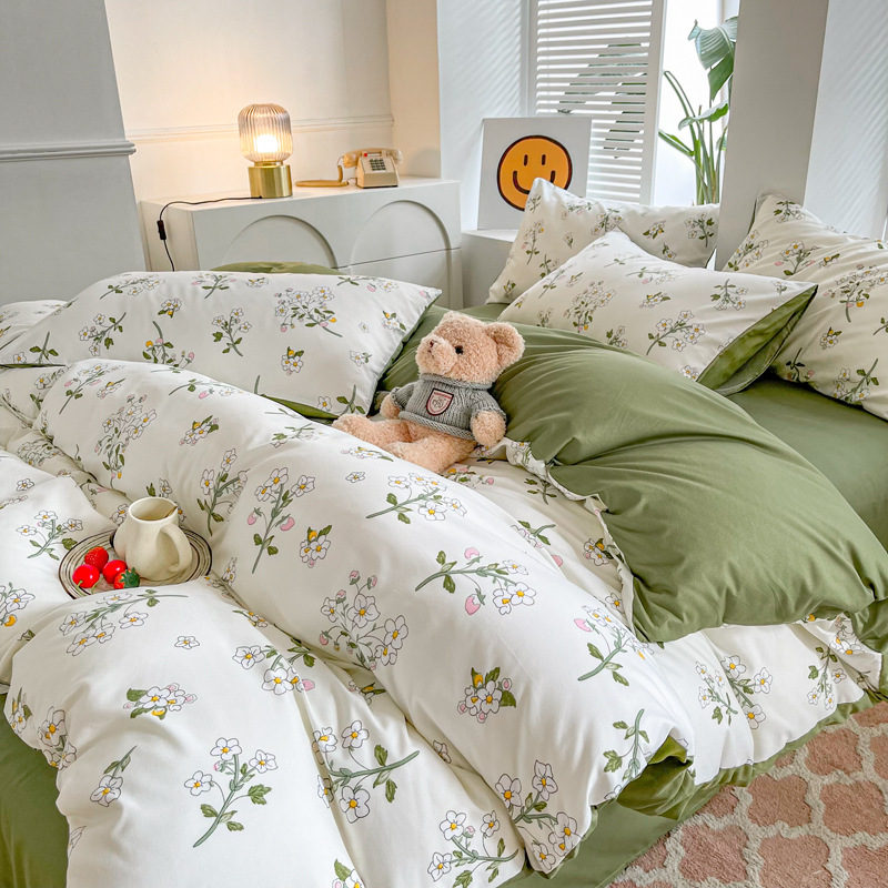 ins pequeño y fresco set de cuatro piezas de aloe algodón sábanas de cama cubierta madre y bebé desnudo dormitorio doble set de tres piezas