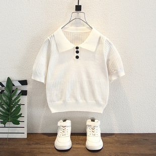 Boys Polo Shirt Summer T-Shirt 2025 New Kidsren's Summer Thin Knitted Half-Sleeved Top Little Boy Short-Sleeved