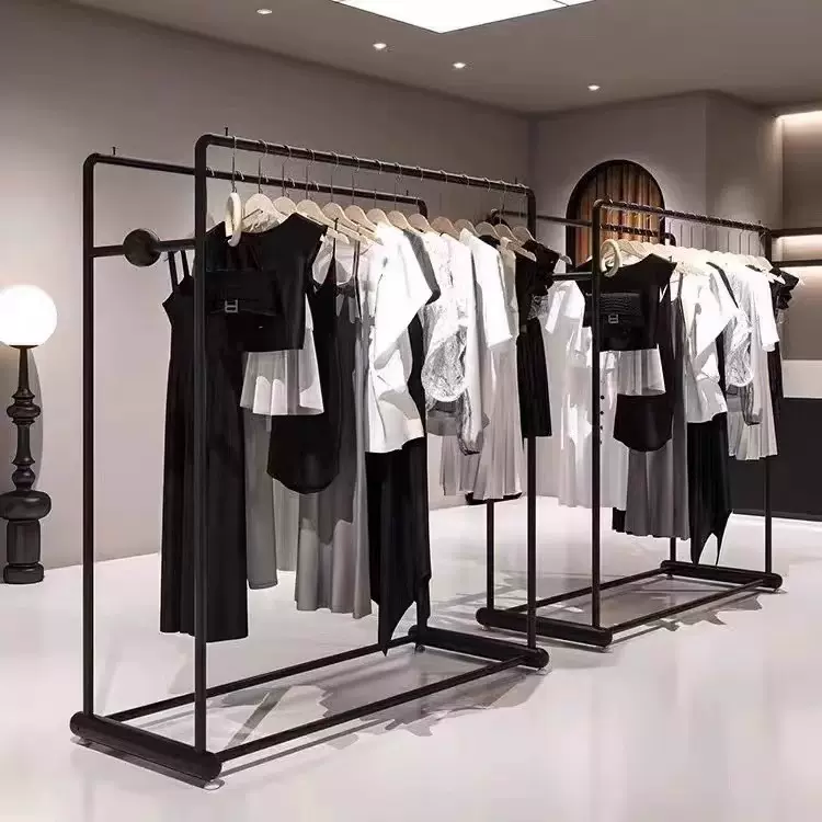 服装店中岛展示架黑色落地中间陈列双排衣服陈列货架女装店挂衣架
