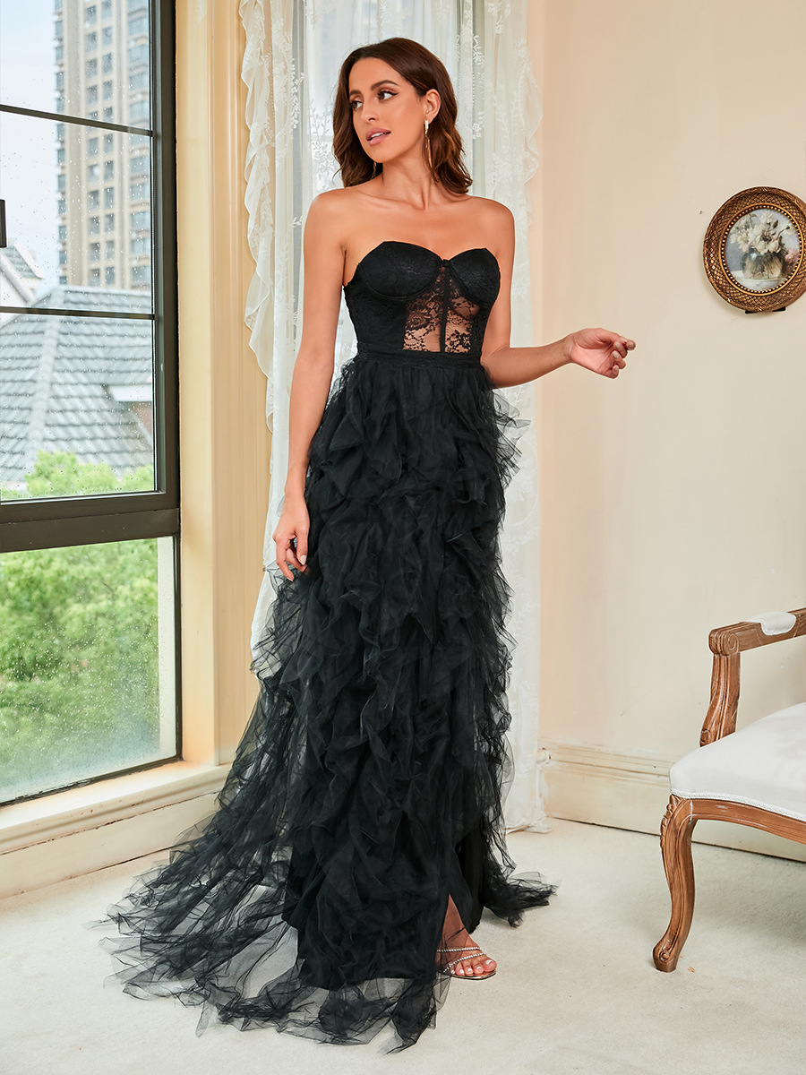 2022 primavera y verano Comercio exterior nuevo eBay Amazon transfronterizo europeo y americano más tamaño de encaje malla tubo superior sexy vestido de noche
