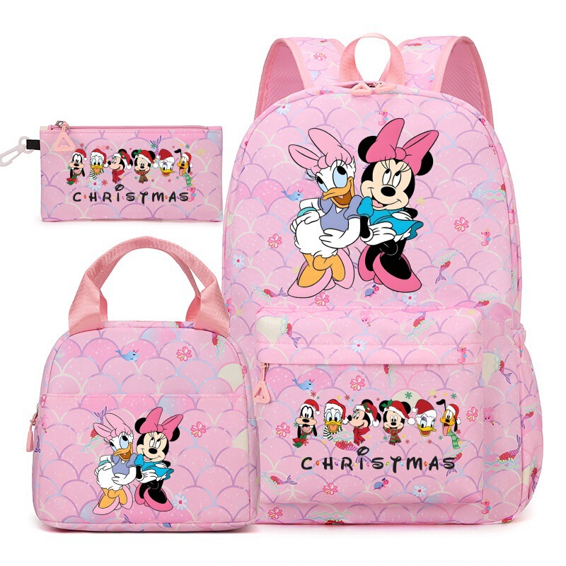 2025 New Mickey and Minnie Backpacks for Girls, Lunch Bag, Pencil Bag, Girls' Backpack Three-Piece Set 2025 New Mickey and Minnie Backpacks for Girls, Lunch Bag, Pencil Bag, Girls' Backpack Three-Piece Set