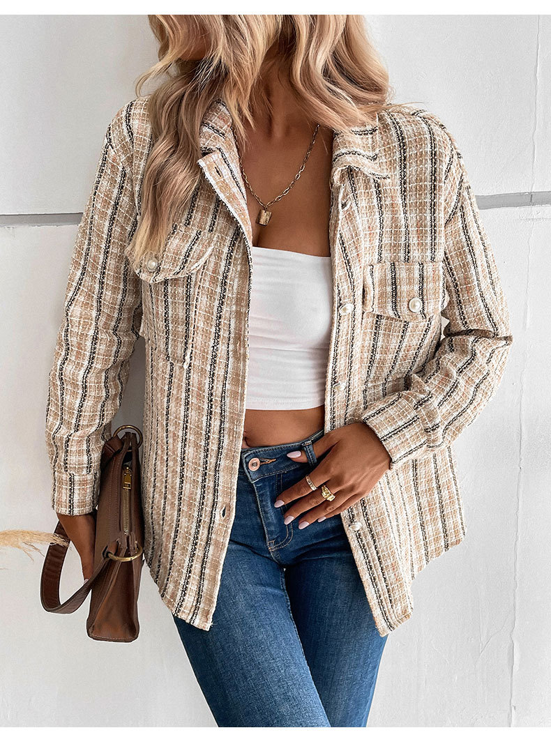 Women's Retro Plaid Cardigan Coat Lightweight Stylish Outerwear_voghion.com