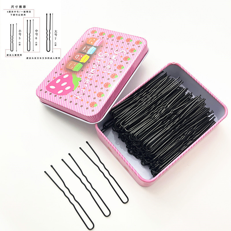 ヘアクリップ一字クリップシンプル黒ヘアクリップ小髪クリップ固定髪飾り女性スチールクリップu型クリップ|undefined