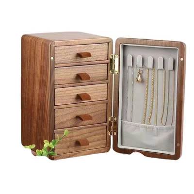 Wooden Jewelry Box Walnut Refrigerator Style Wedding Jewelry Necklace Earrings Jewelry Watch Multi-layer Wooden Storage Box