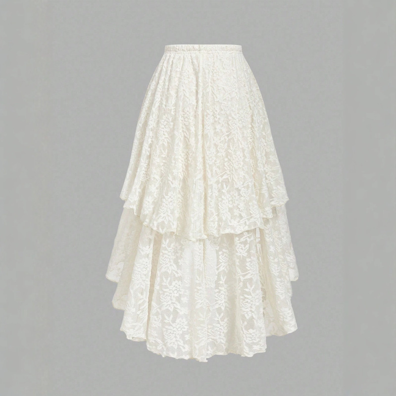 European and American Cross-Border Elegant and Sexy Lace Three-Layer Long Skirt with Large Hem, Amazon Irregular High-Waisted Tiered Skirt